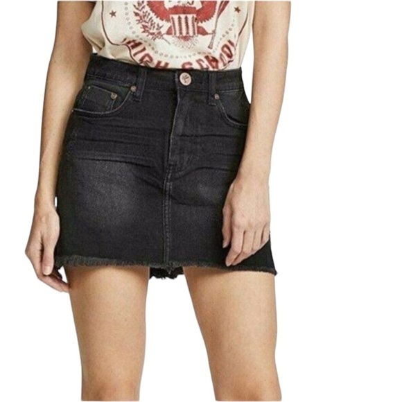 ONE X ONE TEASPOON JUNKYARD LOW RISE BLACK DENIM MINI SKIRT SIZE 27 - Picture 2 of 11